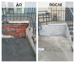Выполнили локальный ремонт входной группы дома №10 по улице Мещёра